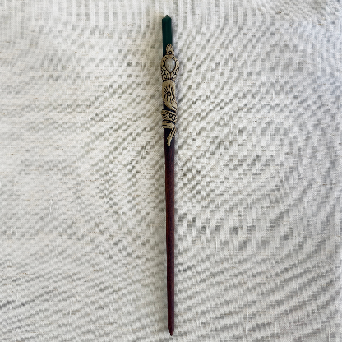Natural Stone Wooden Hair Bun Stick – Moonstone, Labradorite, Tiger’s Eye & Quartz