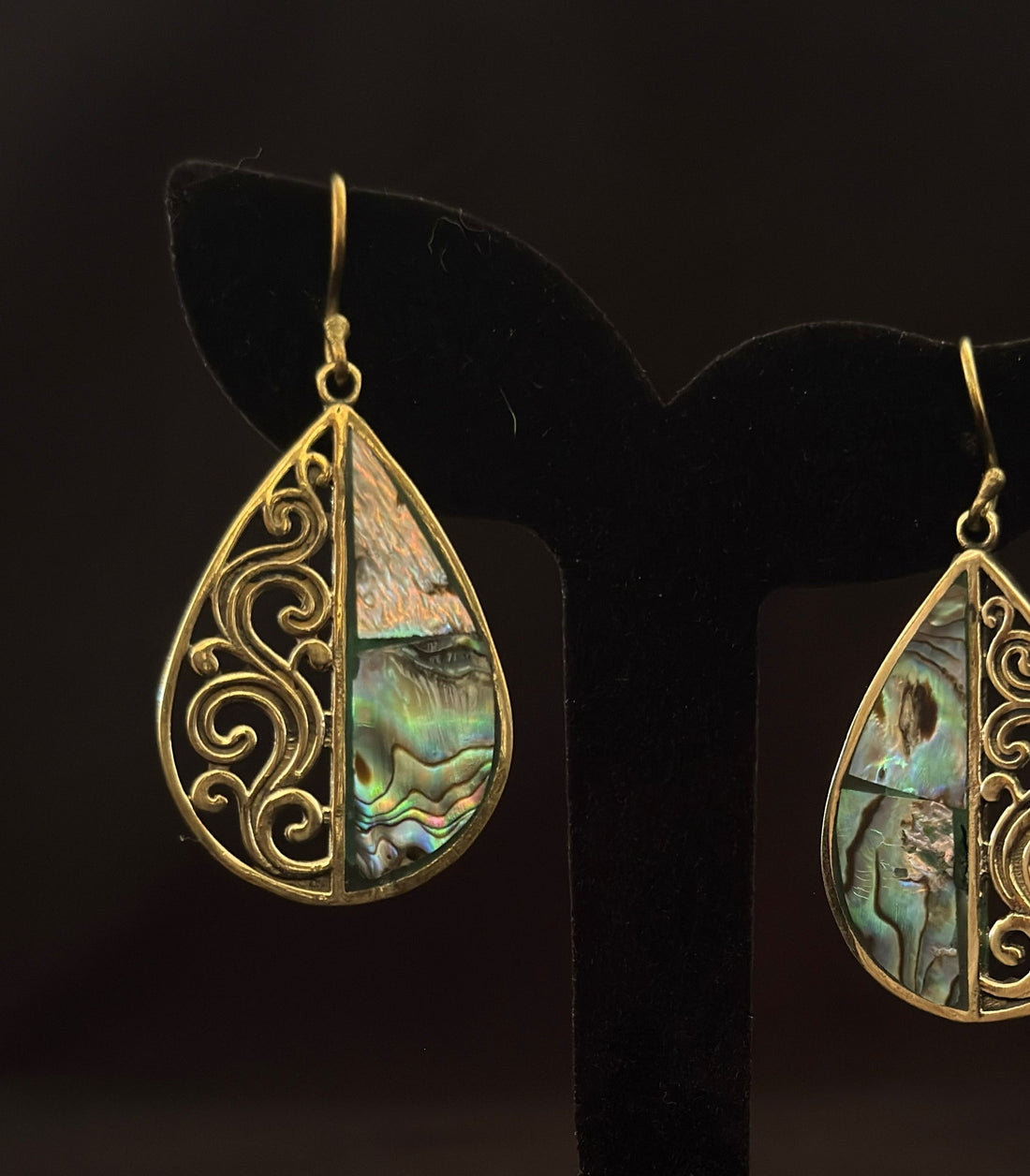 Filigree Half-Teardrop Abalone Earrings