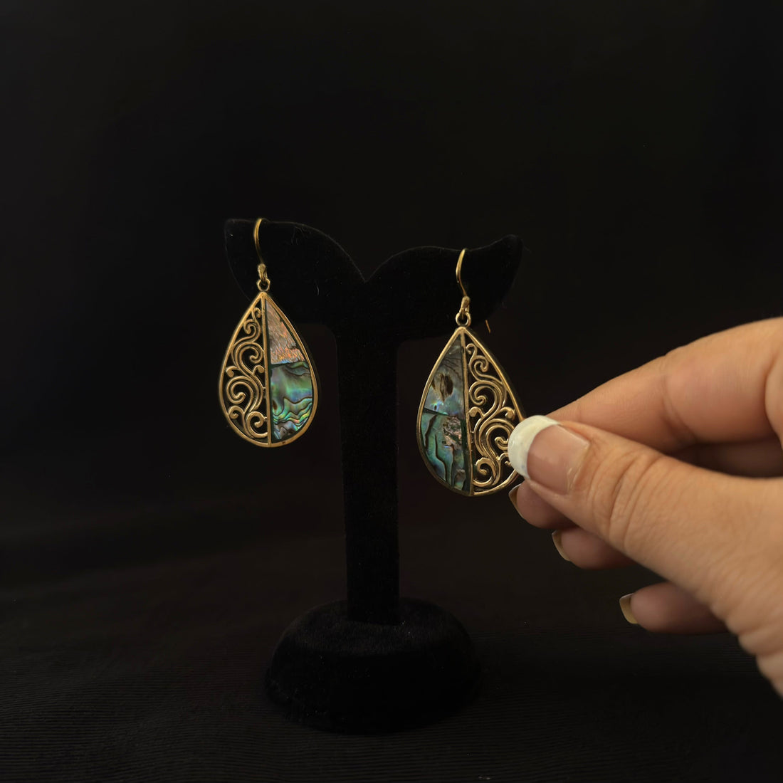 Filigree Half-Teardrop Abalone Earrings