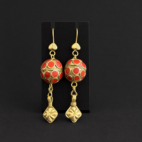 Vintage Red Orb & Floral Drop Earrings