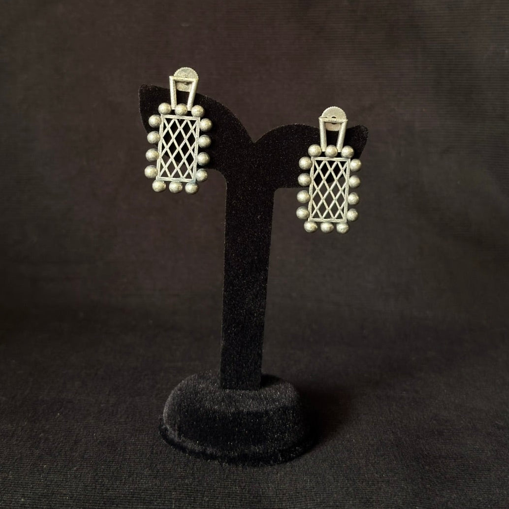 Lattice Grid Ball-Frame Earrings