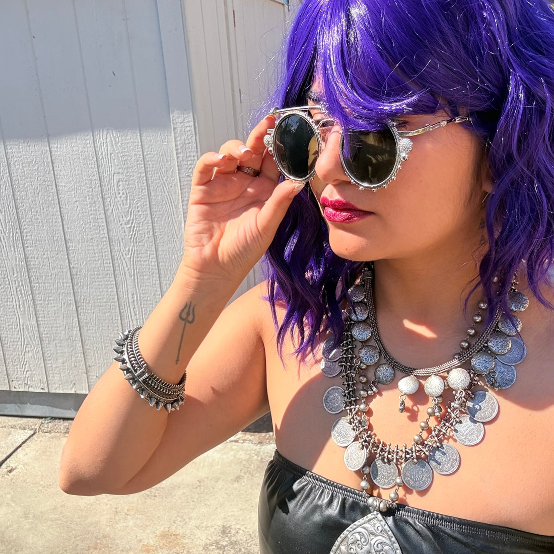 Lotus Bar Round Sunglasses — Brass-Tone