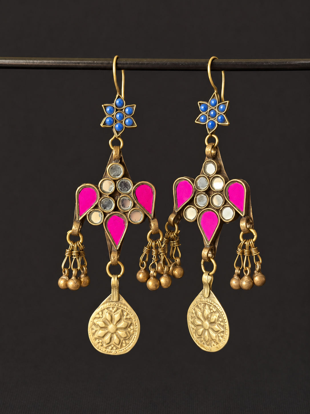 Pink Teardrop & Floral Medallion Cascade Earrings
