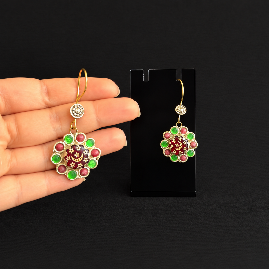 Vintage Jewel Rosette Drop Earrings