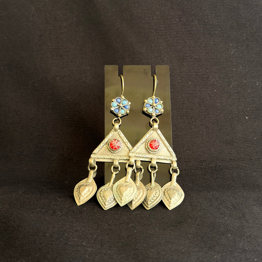 Vintage Afghan Rosette & Triangle Dangle Earrings