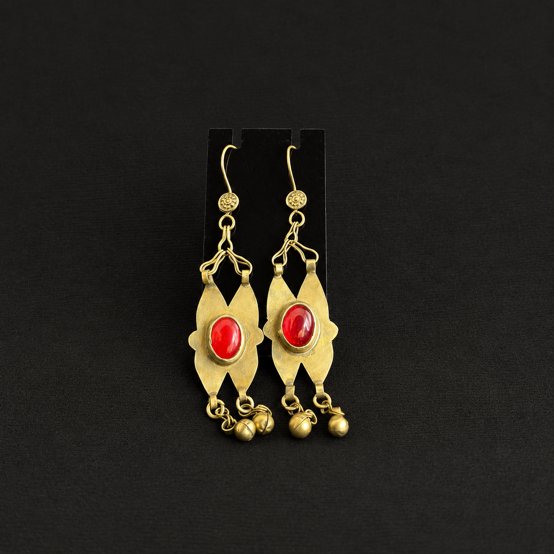Vintage Red Glass Shield Drop Earrings