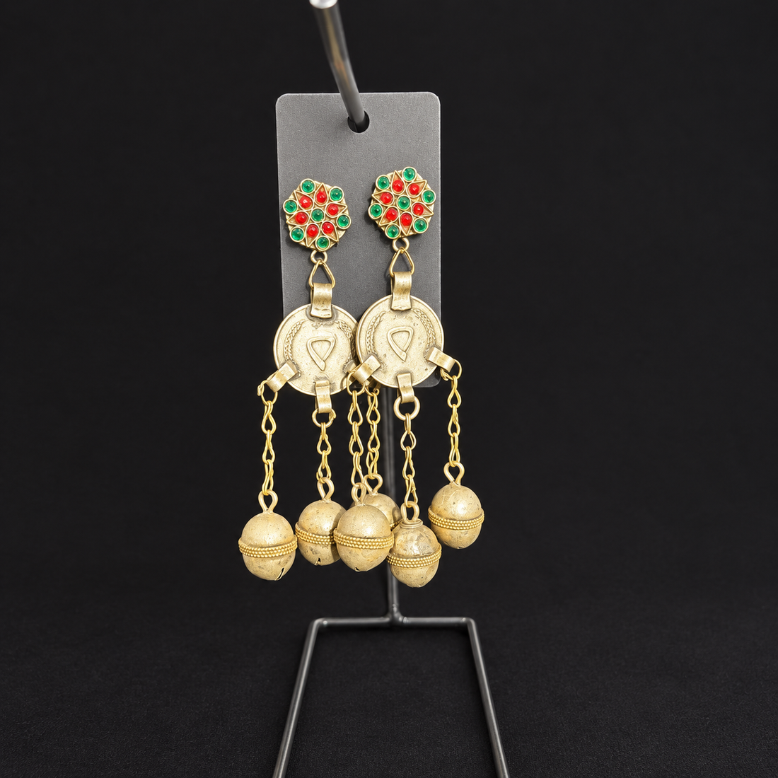 Vintage Red & Green Rosette Orb Cascade Earrings