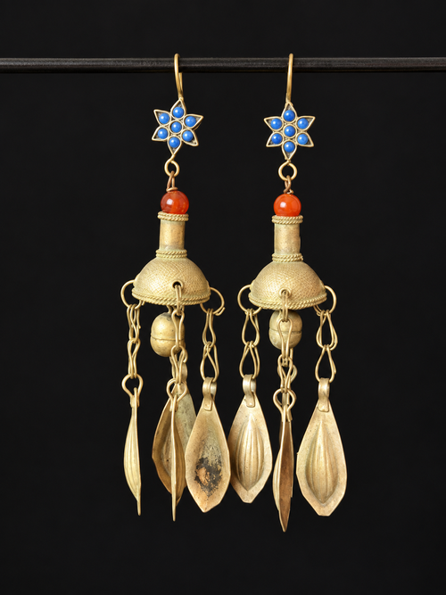 Vintage Blue Rosette & Leaf Cascade Earrings