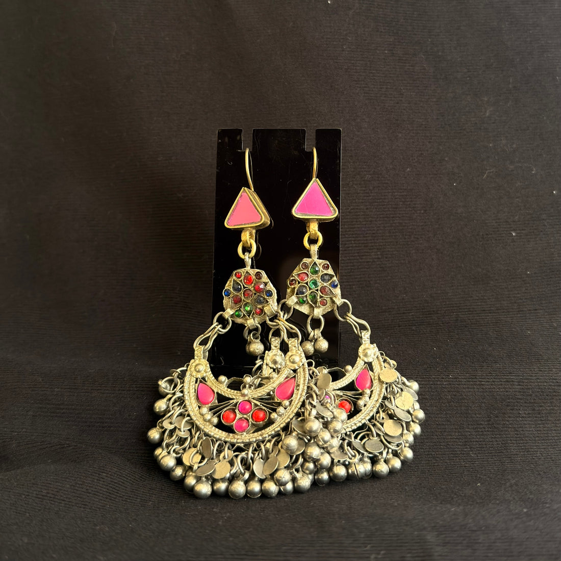 Pink Crescent Dangle Earrings