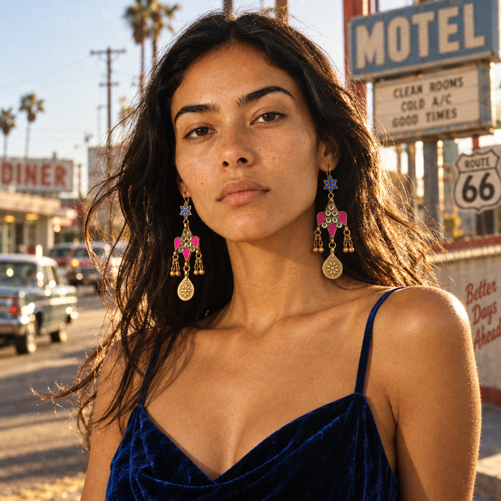 Pink Teardrop & Floral Medallion Cascade Earrings