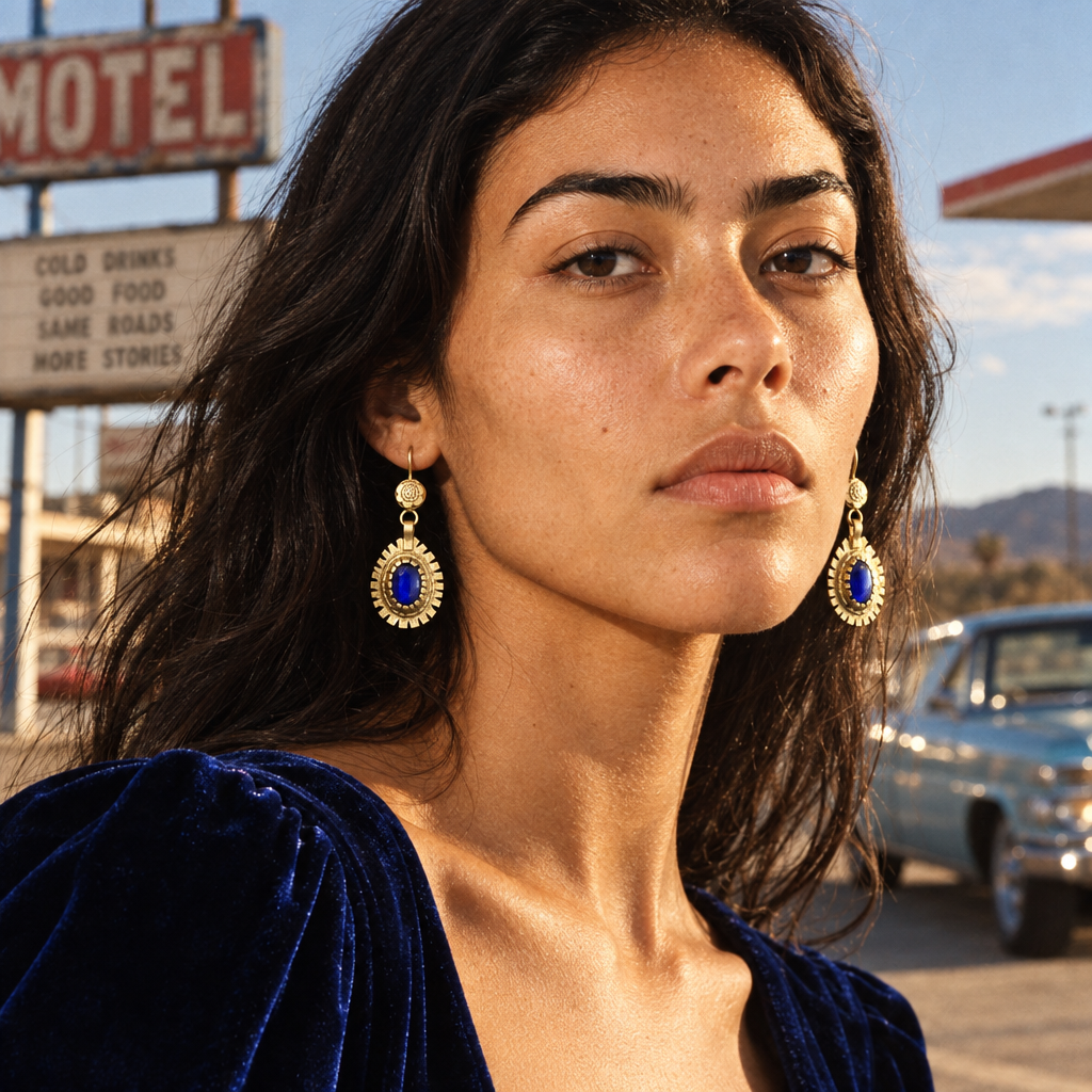 Vintage Cobalt Sunburst Oval Earrings