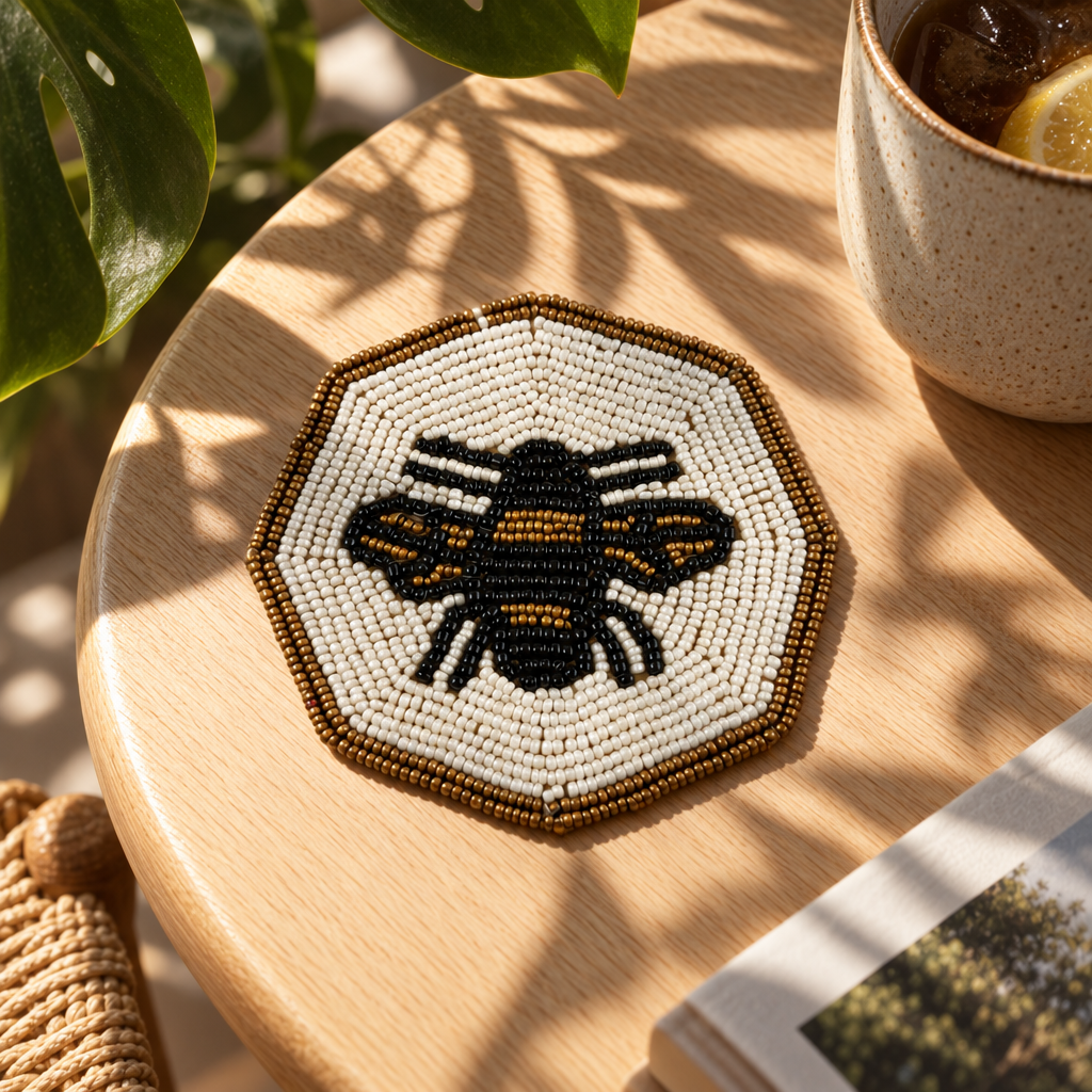 Set of 3 Beaded Bee Coaster