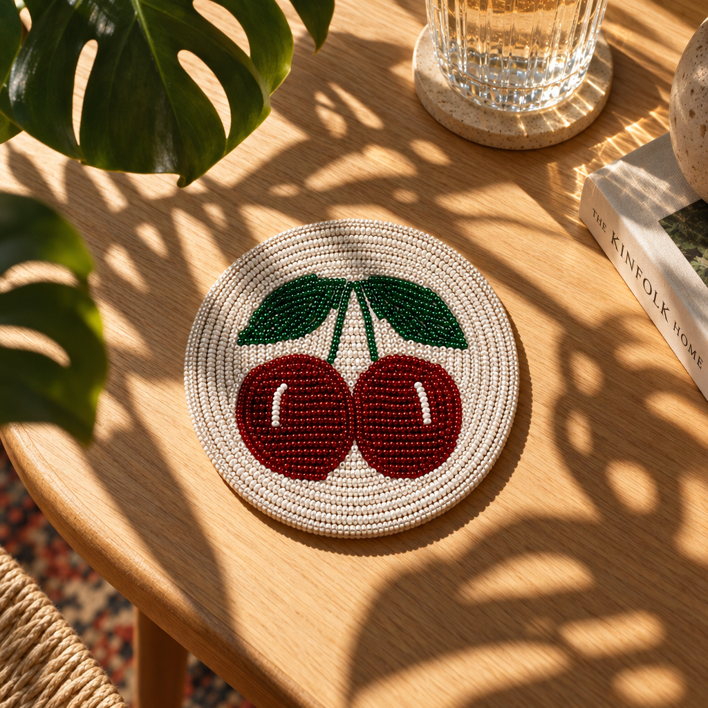 Set of 3 Beaded Cherry Coaster