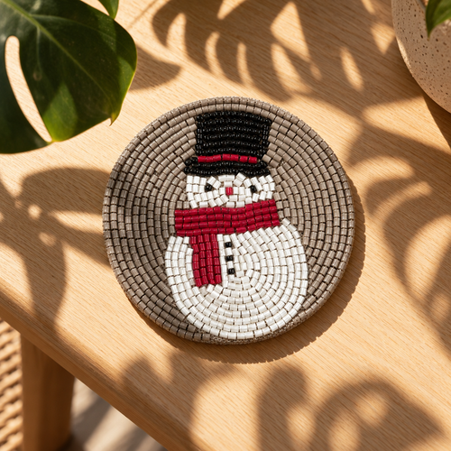 Set of 3 Beaded Snowman Coaster
