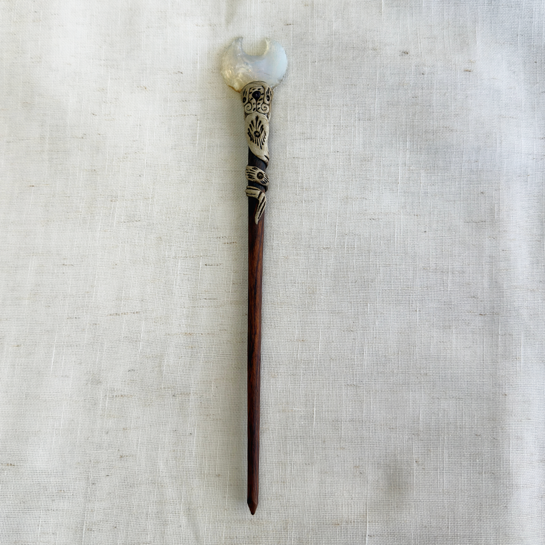 Natural Stone Wooden Hair Bun Stick – Moonstone, Labradorite, Tiger’s Eye & Quartz