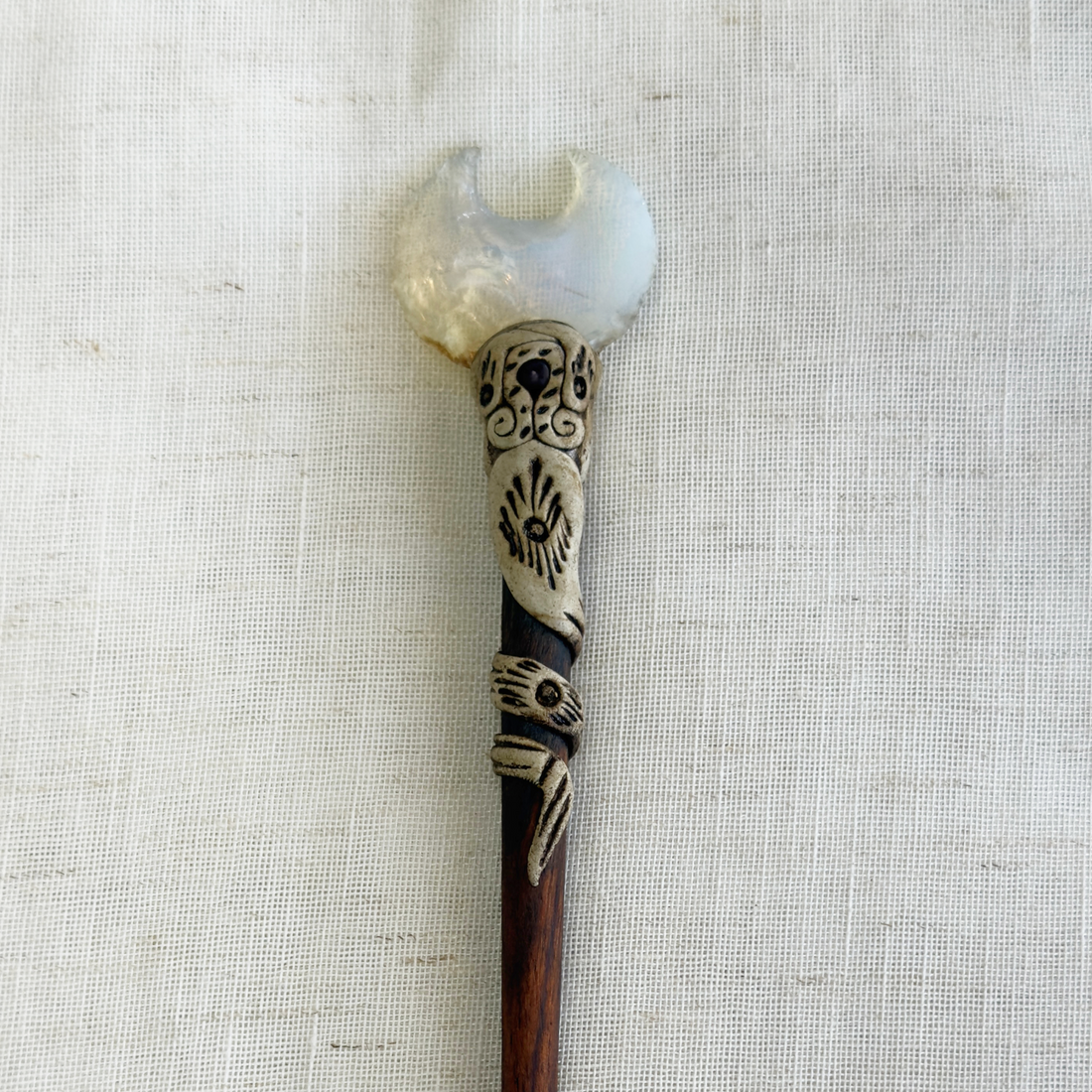Natural Stone Wooden Hair Bun Stick – Moonstone, Labradorite, Tiger’s Eye & Quartz