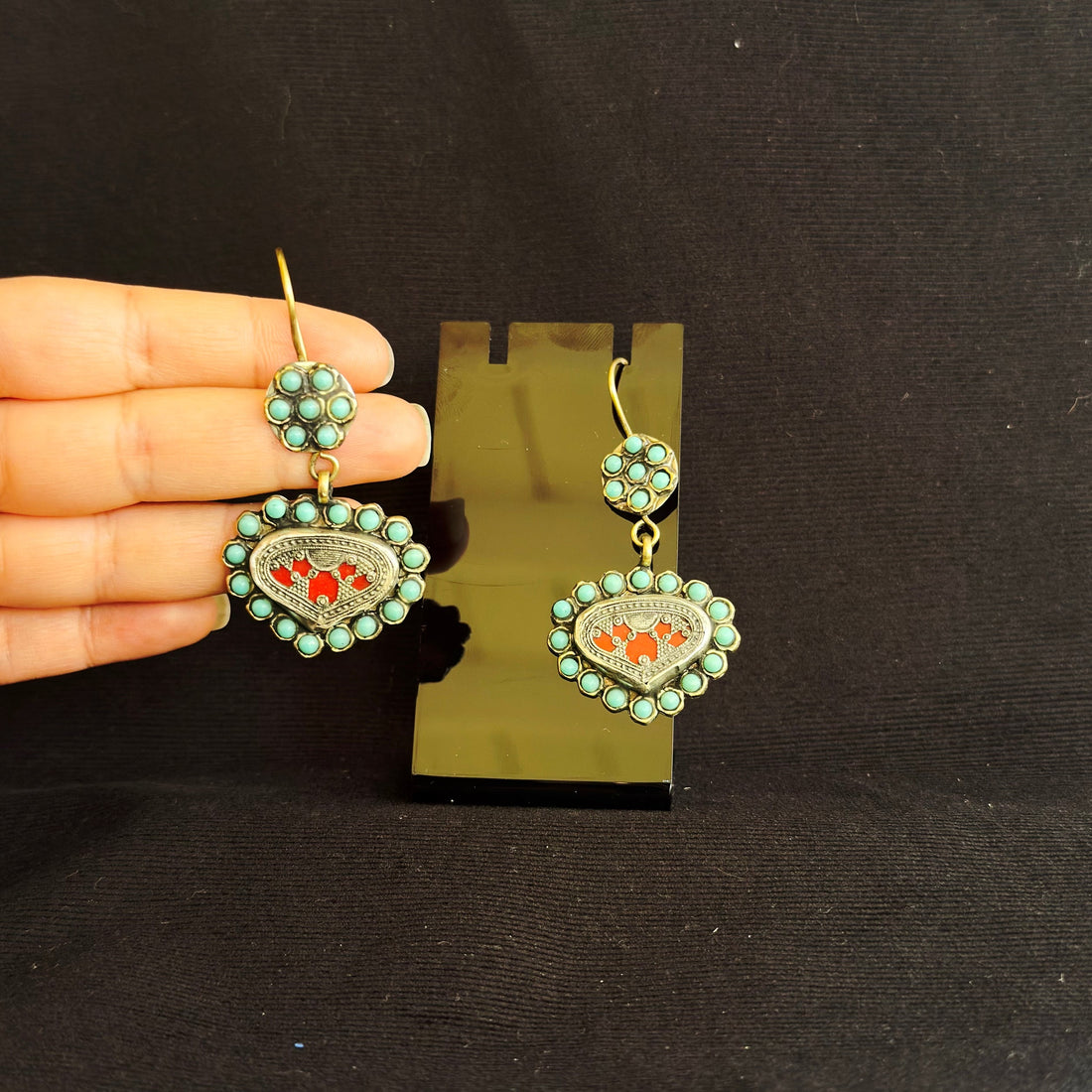 Mini Turquoise Halo & Red Medallion Earrings
