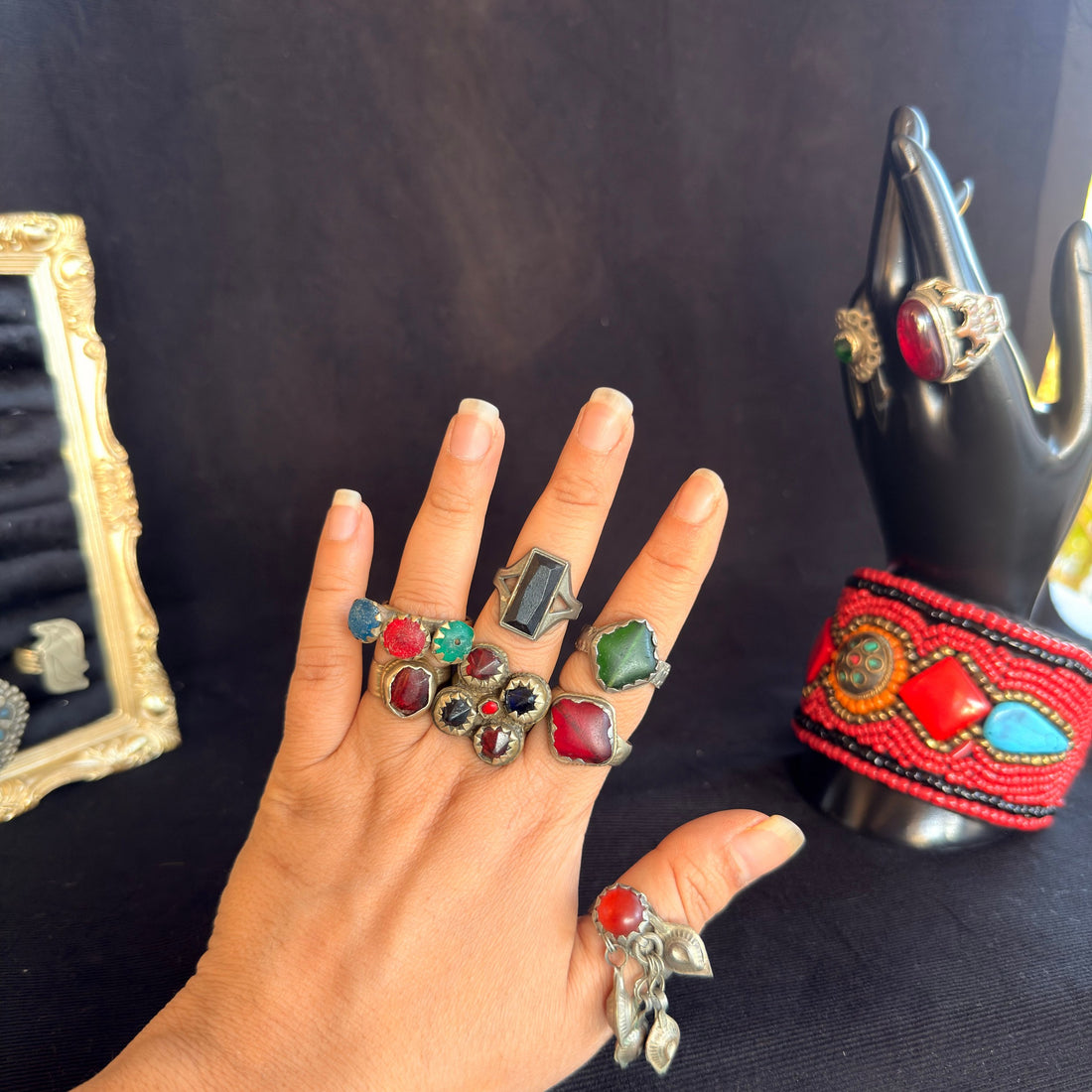 Vintage Black Faceted Geometric Ring