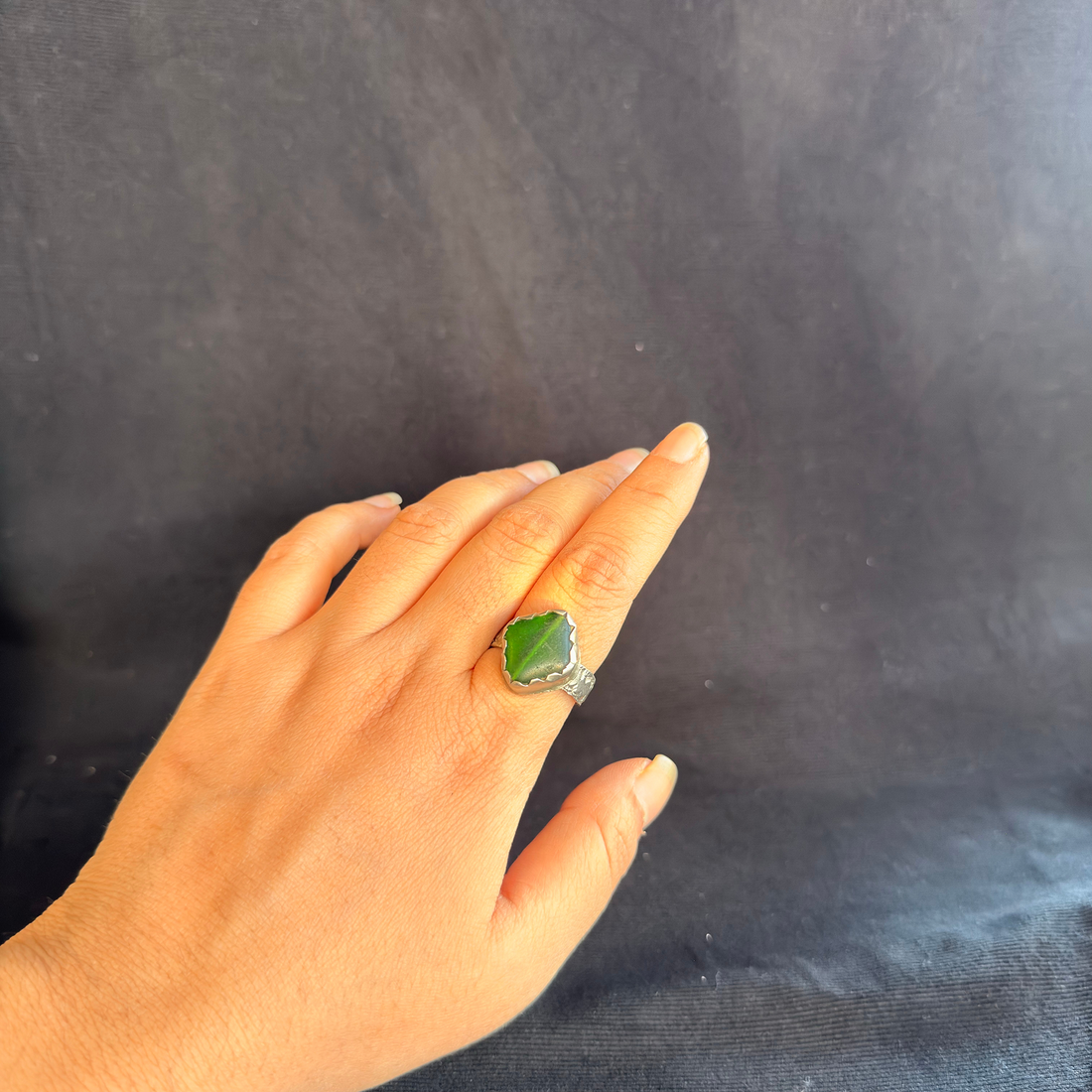 Vintage Green Geometric Cabochon Ring