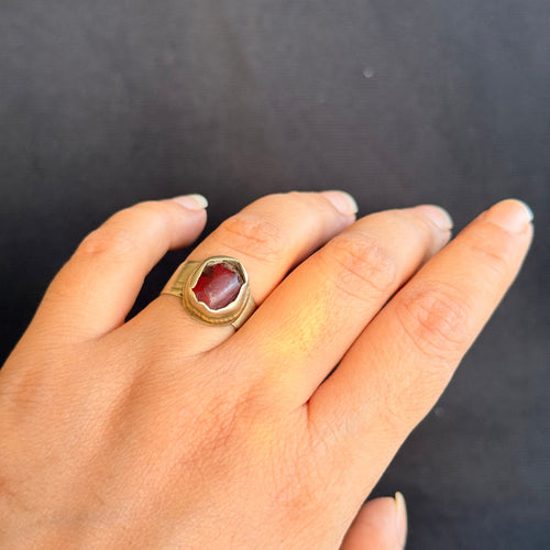 Vintage Red Faceted Geometric Ring