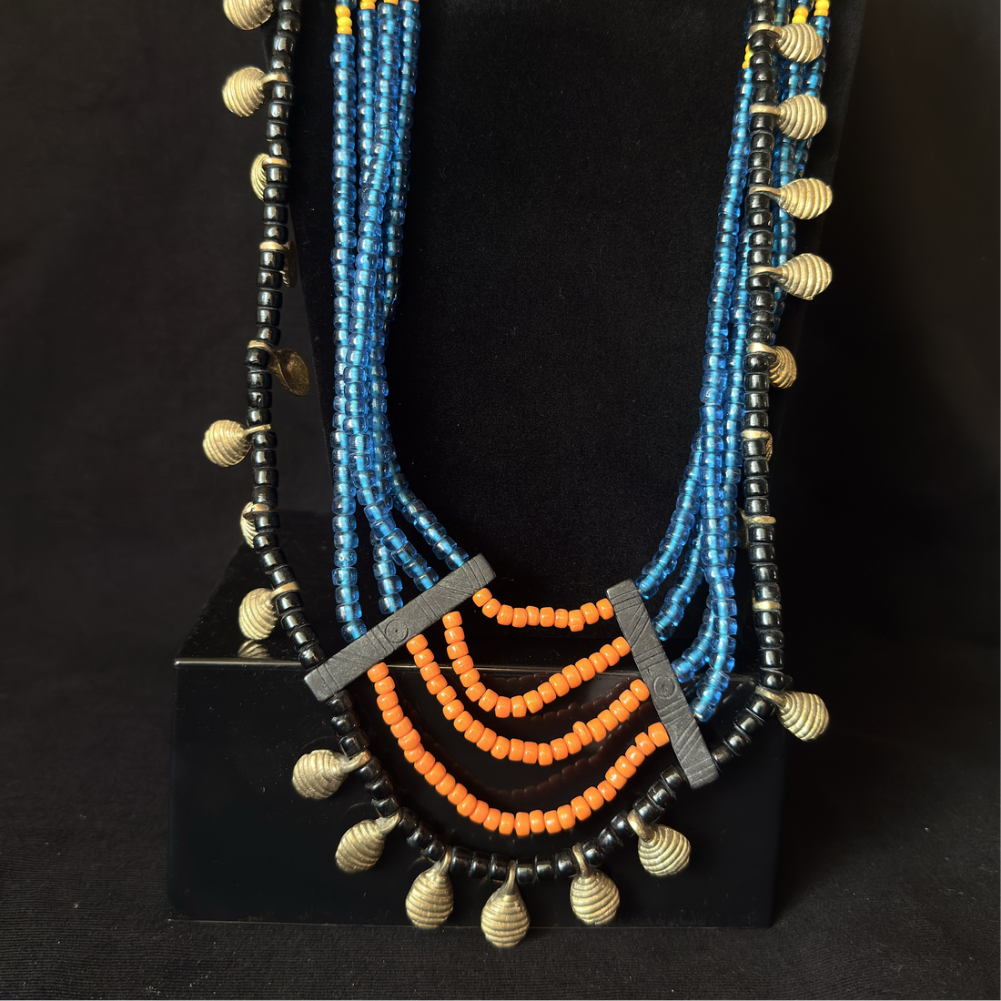 Naga Blue & Orange Multistrand Bead Necklace