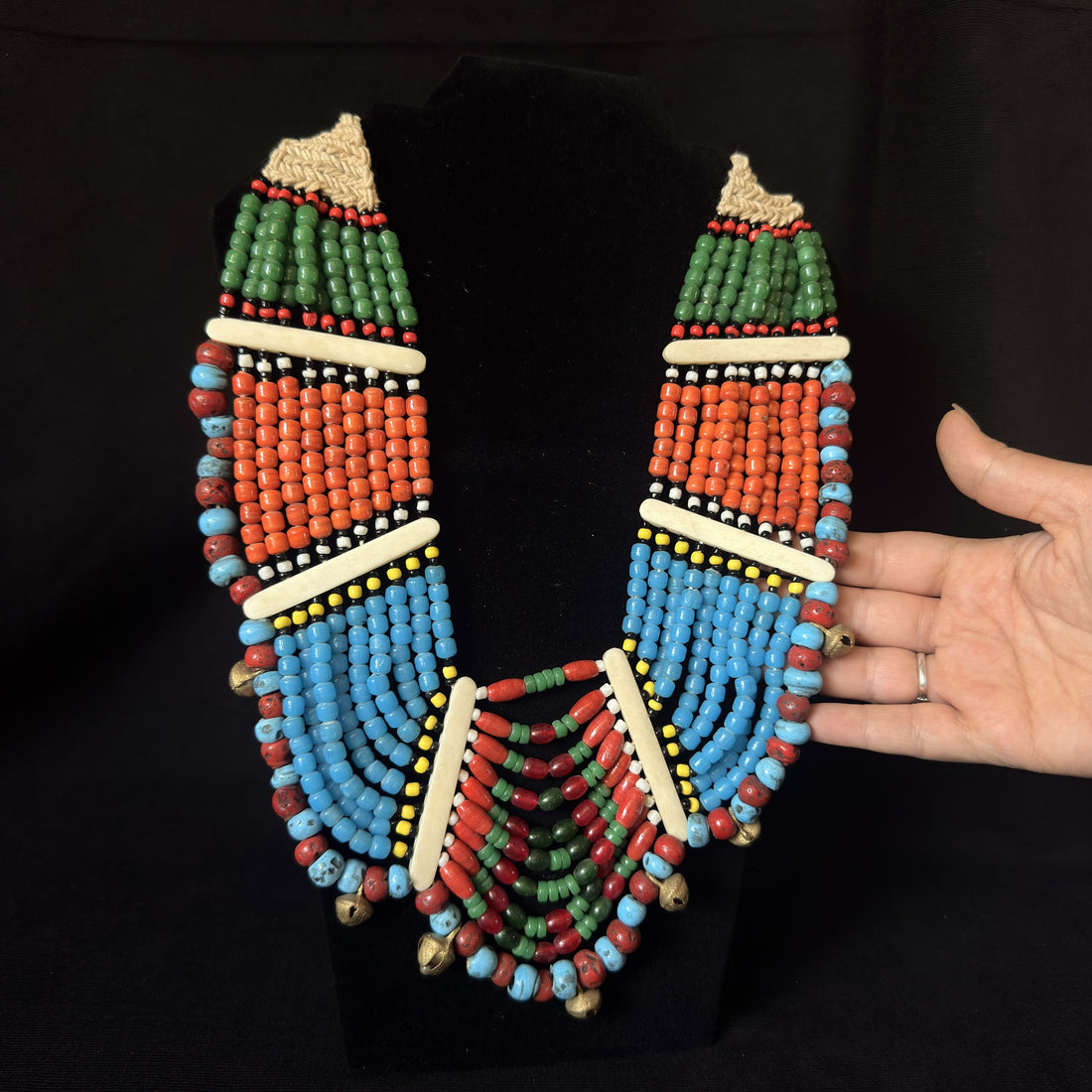 Multicolor Geometric Beadwork Bib Necklace