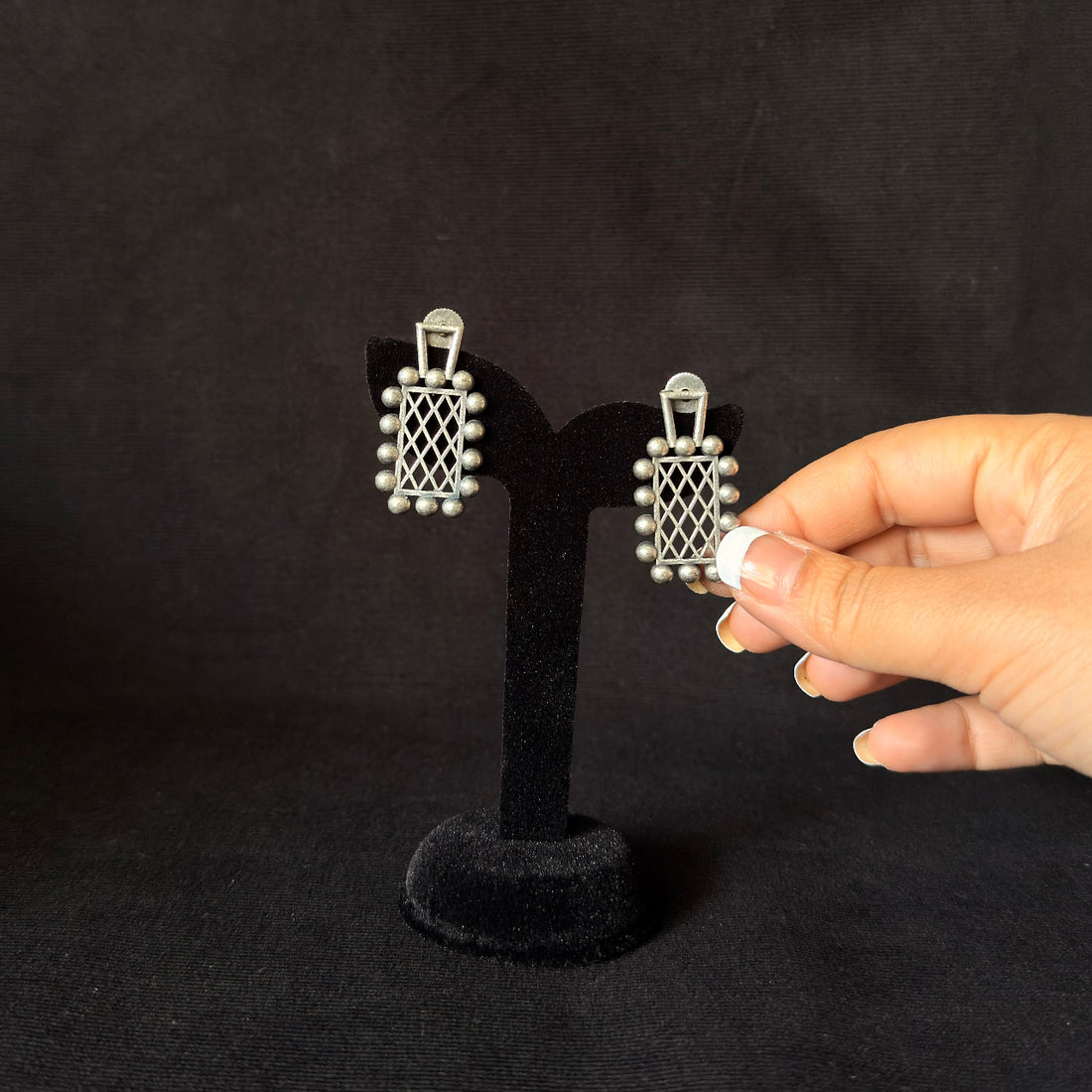 Lattice Grid Ball-Frame Earrings
