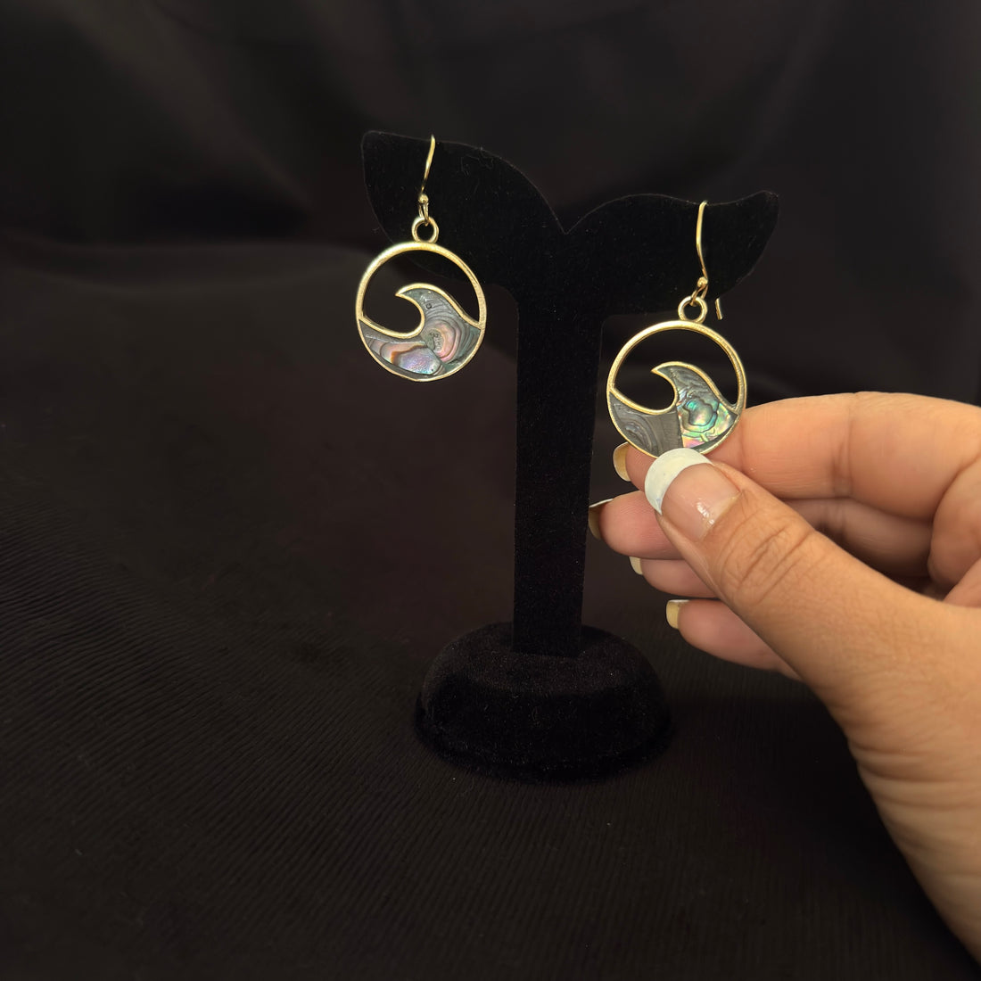 Abalone Wave Circle Earrings