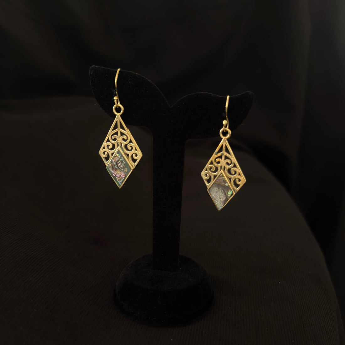 Abalone Scroll Diamond Drop Earrings