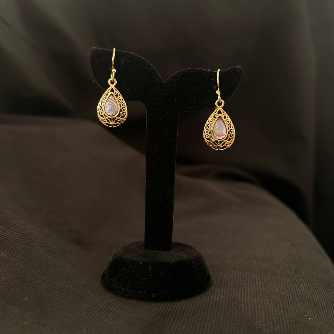 Petite Filigree Teardrop Abalone Earrings