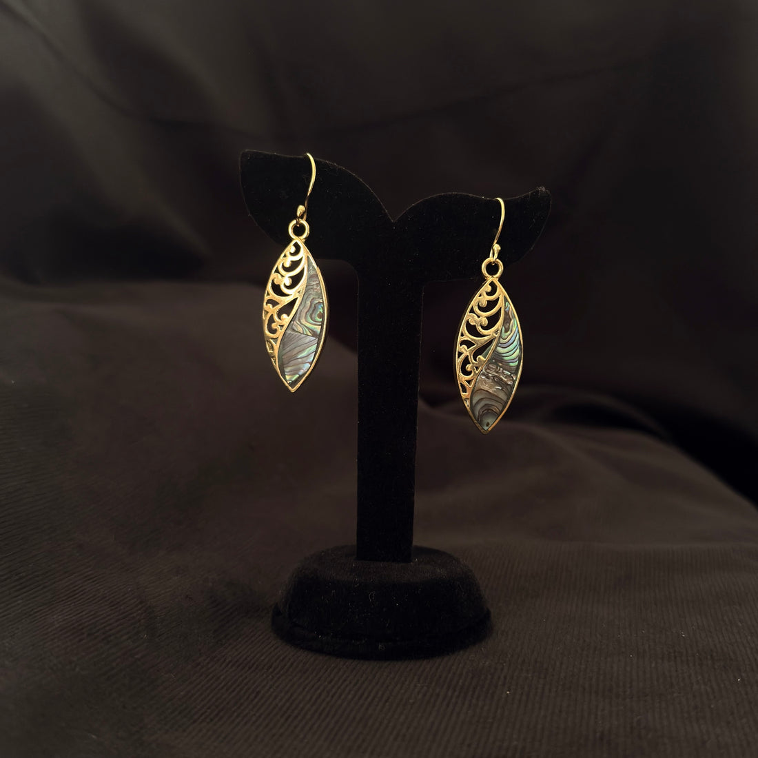 Split Filigree Abalone Leaf Earrings