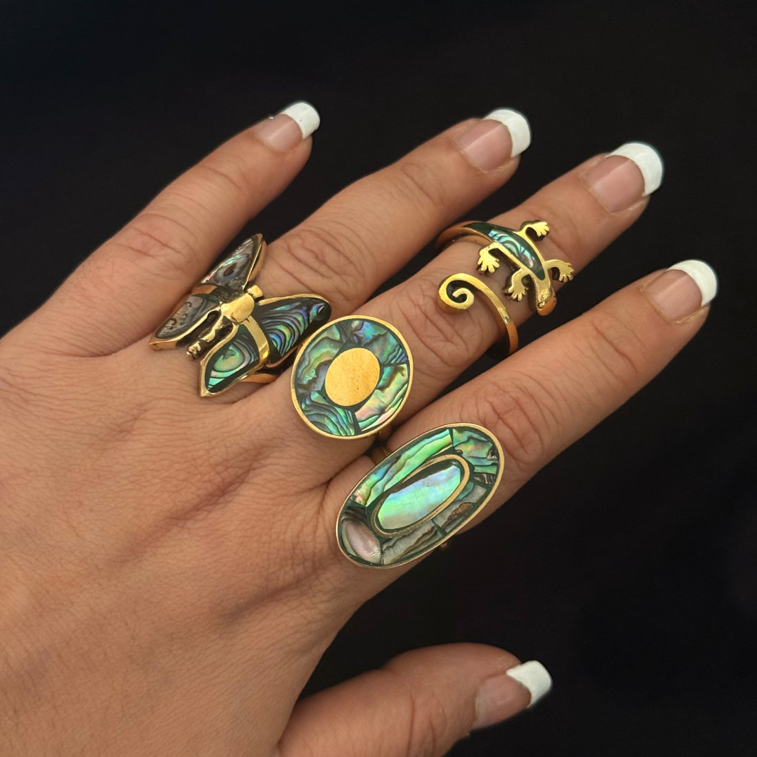 Abalone Halo Oval Statement Ring