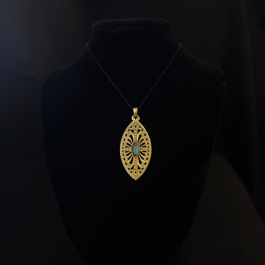 Filigree Blue-Gray Stone Pendant