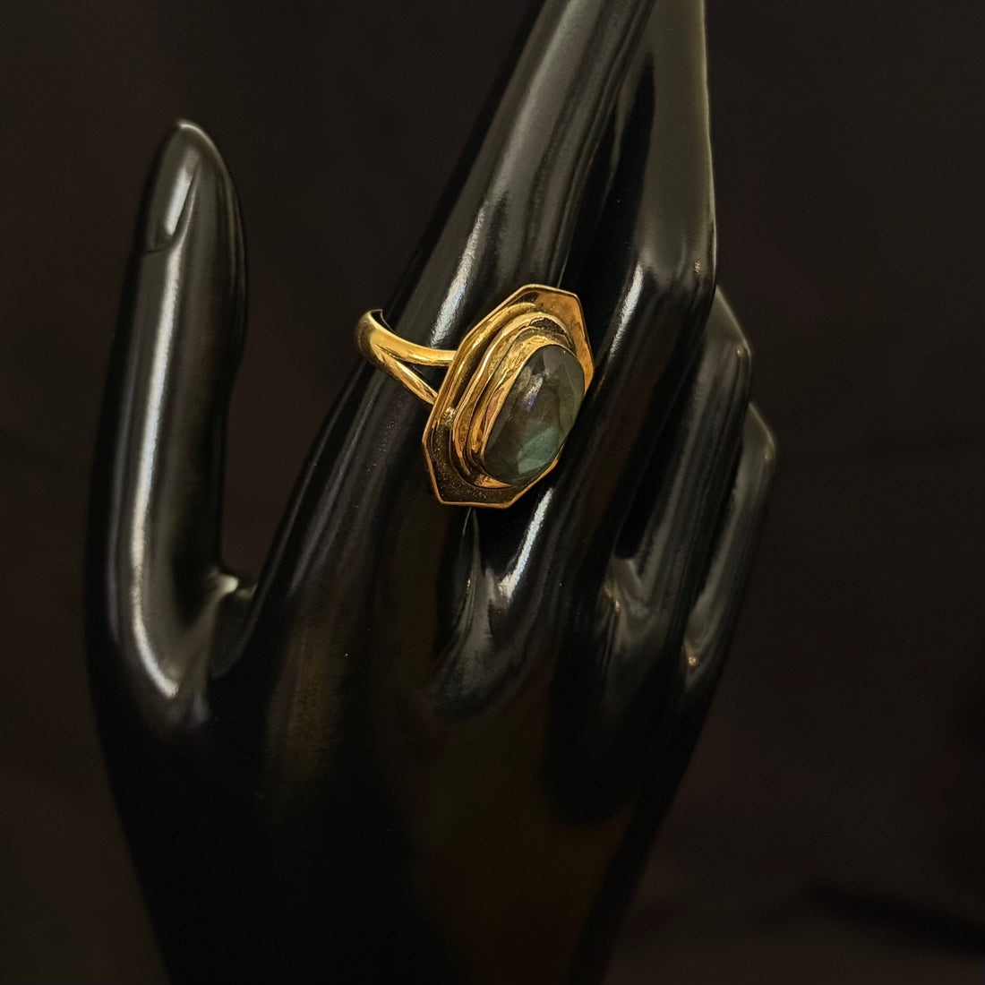 Green Stone Geo Ring
