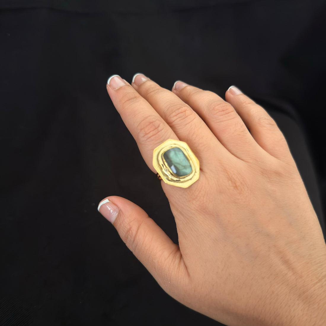 Green Stone Geo Ring