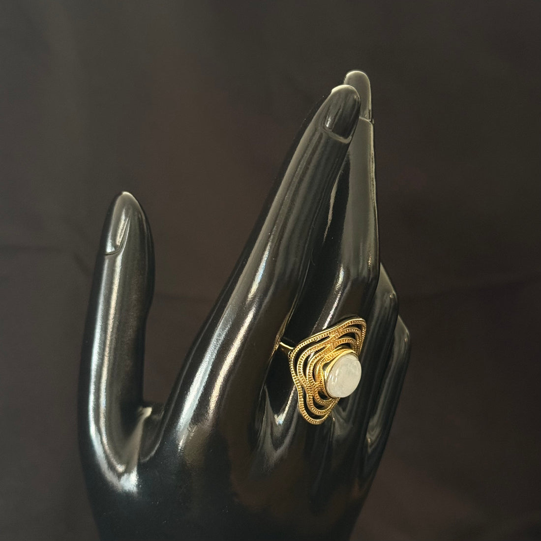 Moonstone Orbit Brass Ring