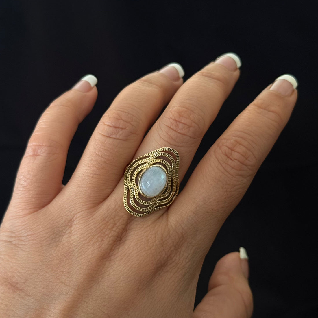 Moonstone Orbit Brass Ring