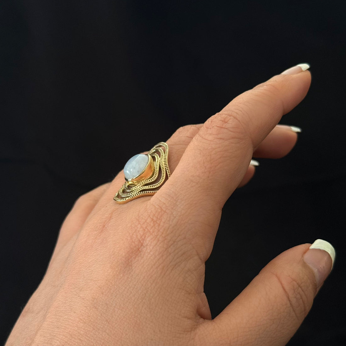 Moonstone Orbit Brass Ring