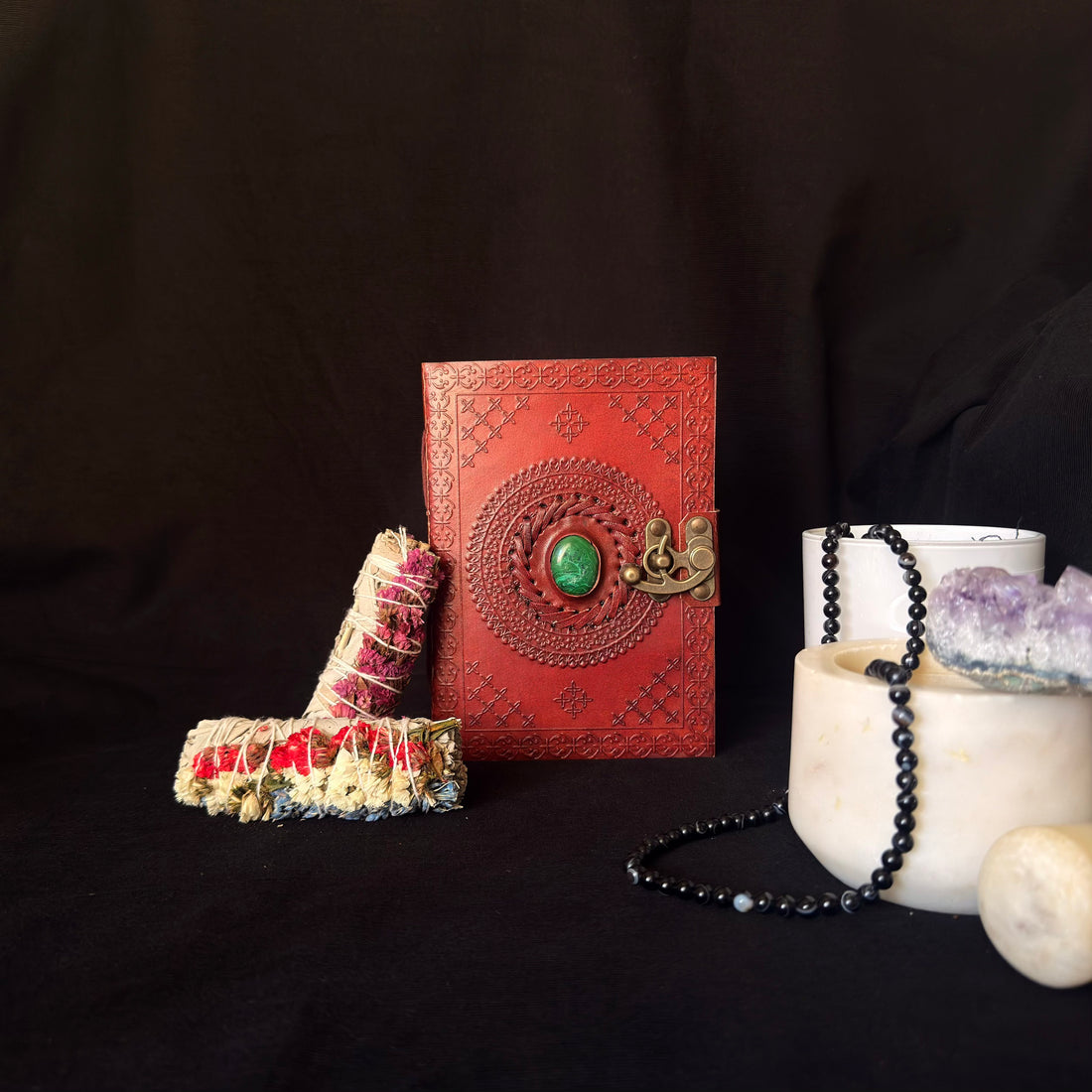 Malachite Stone Leather Journal
