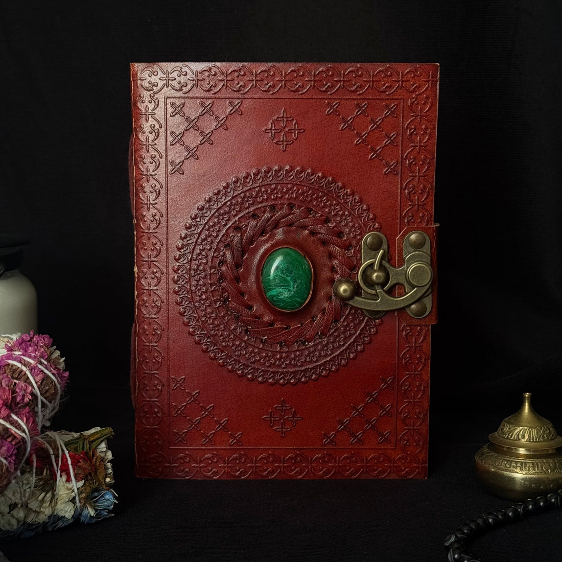 Malachite Stone Leather Journal