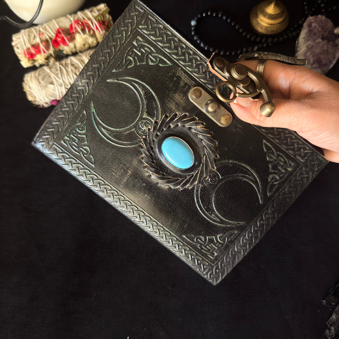 Turquoise Double Moon Leather Journal