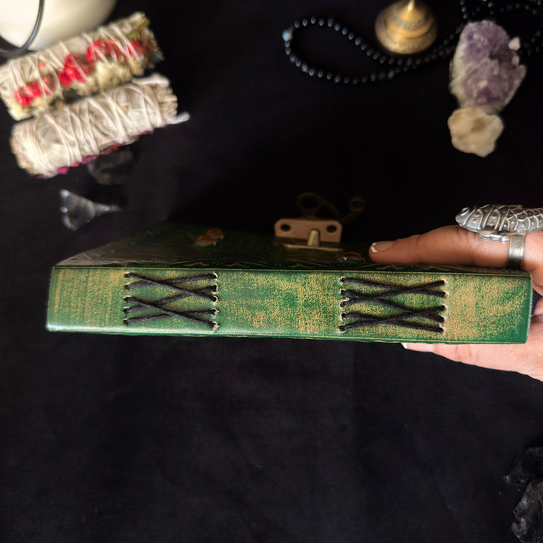 Green Owl Stone Leather Journal