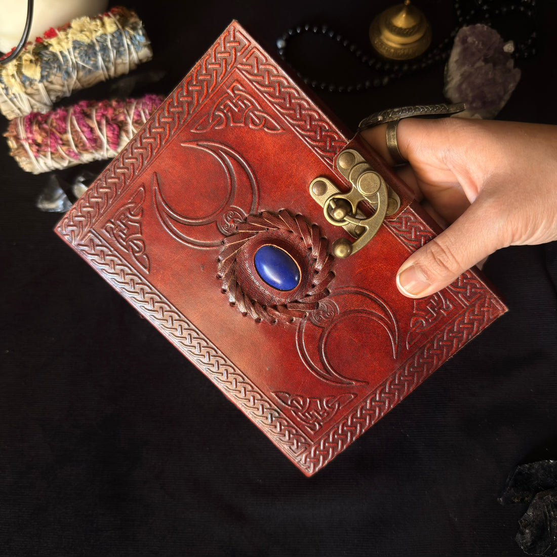 Lapis Blue Double Moon Leather Journal