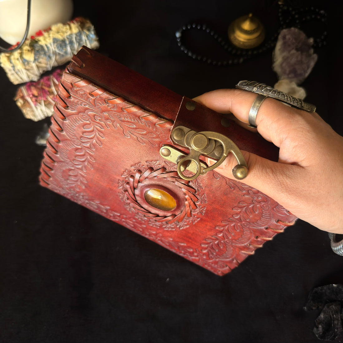 Golden Stone Floral Leather Journal