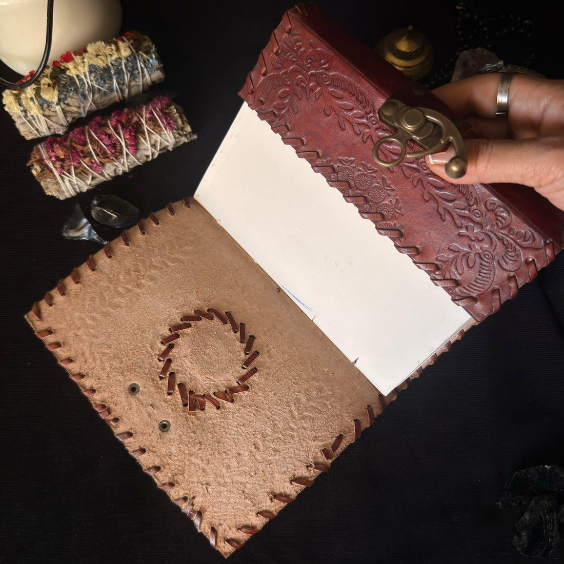 Golden Stone Floral Leather Journal