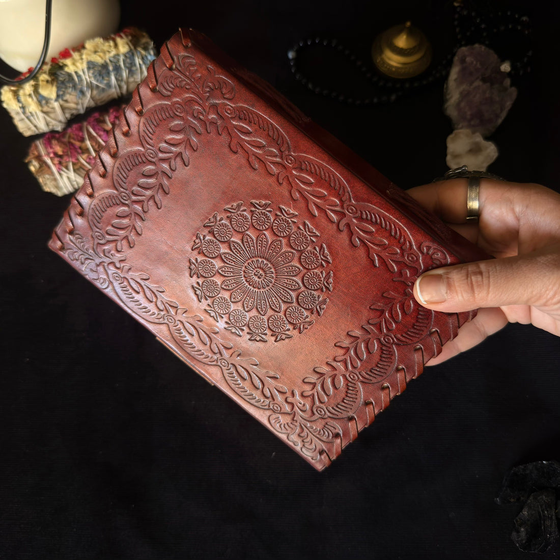 Golden Stone Floral Leather Journal