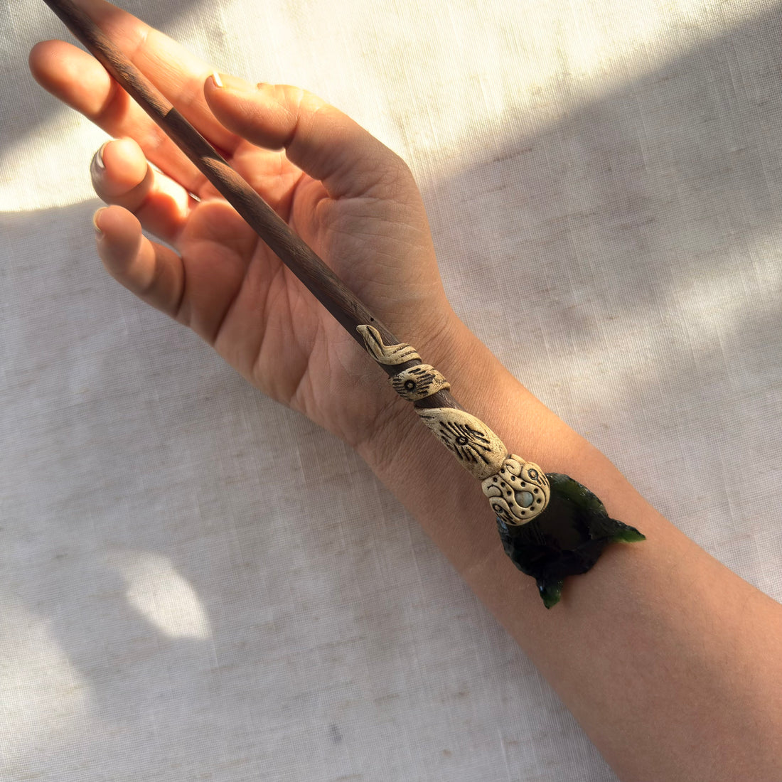 Green Aura Cat Wooden Hair Stick