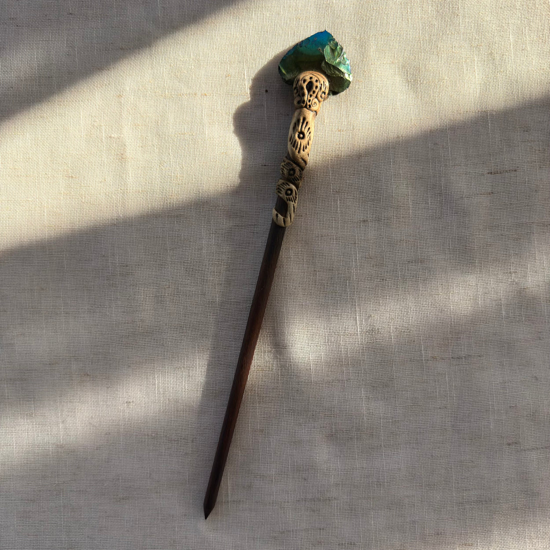 Titanium Aura Obsidian Arrowhead Wooden Hair Stick