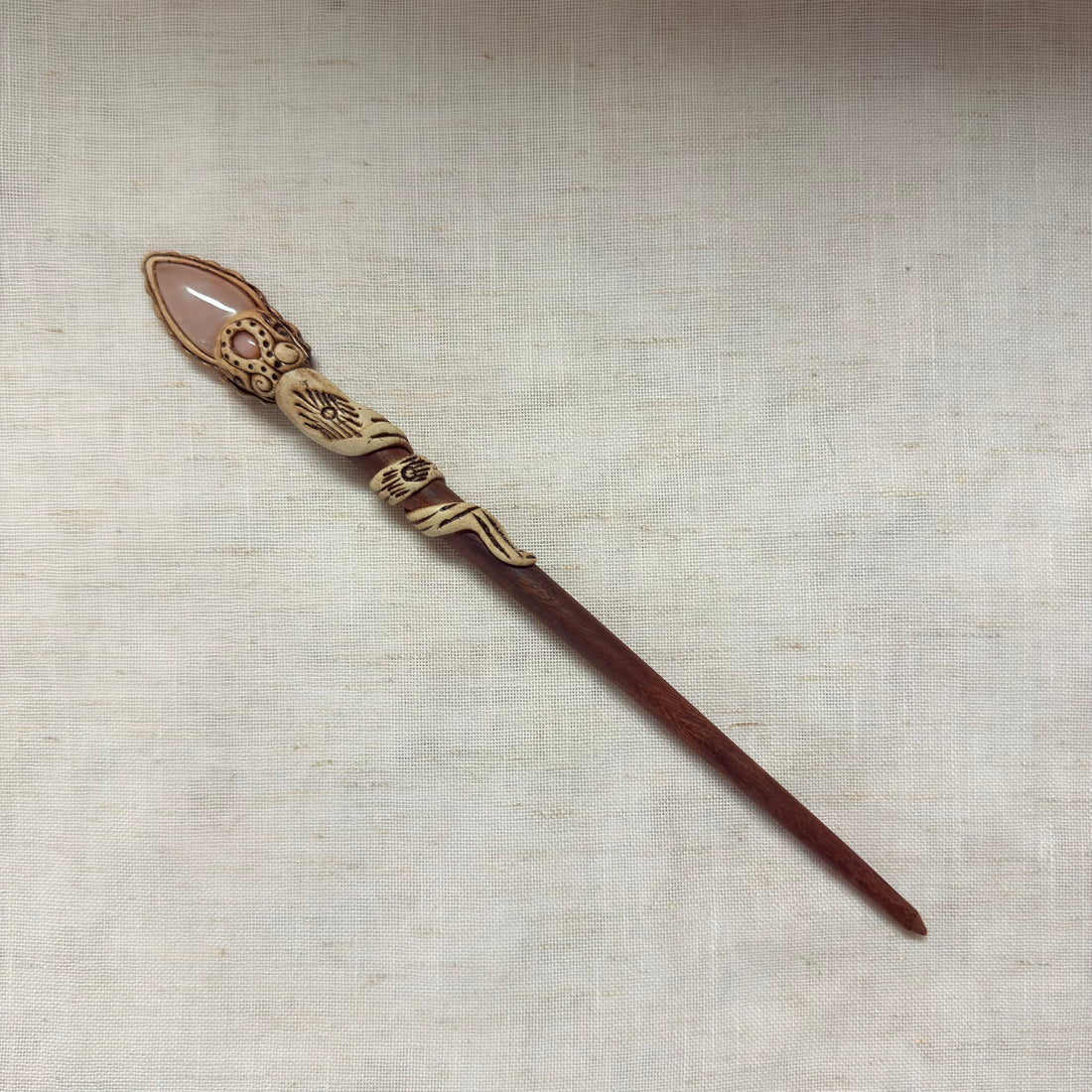 Rose Quartz Teardrop Wooden Hair Stick