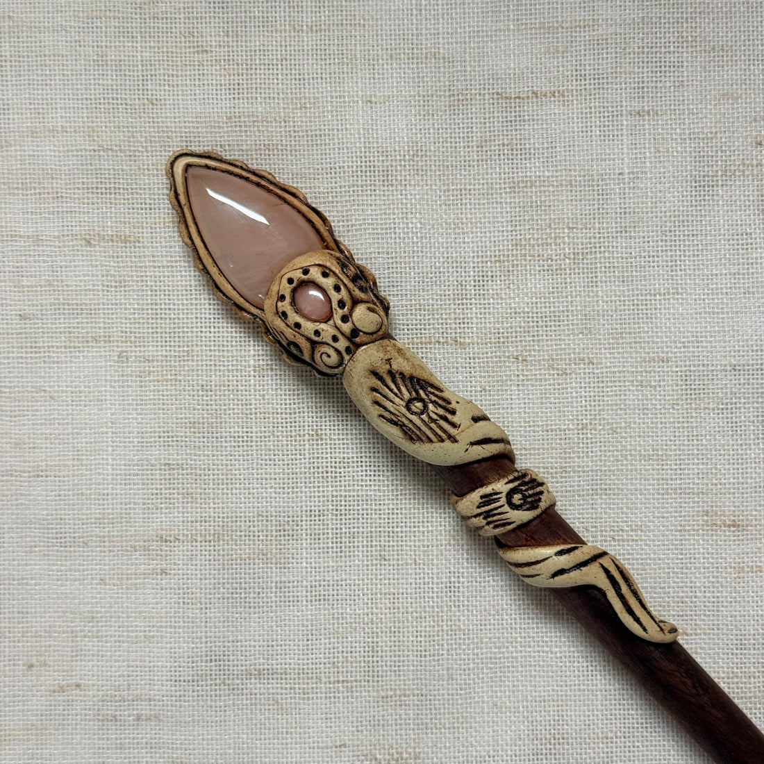 Rose Quartz Teardrop Wooden Hair Stick